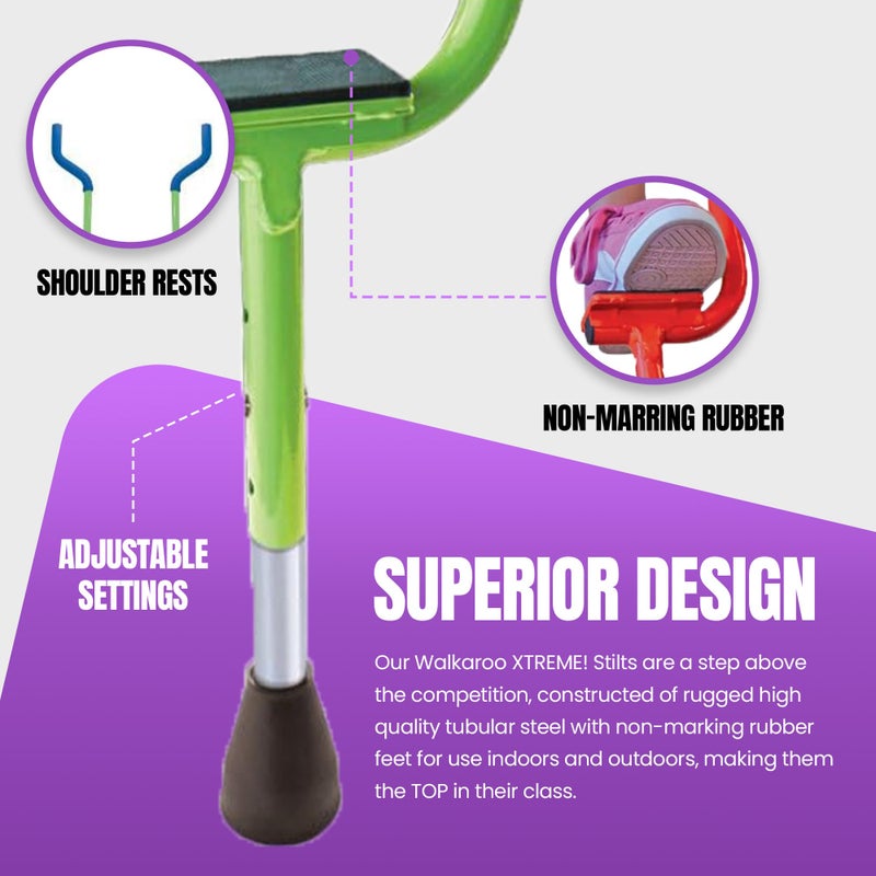 Geospace جيوسبايس واكارoo القابلة للتعديل ستيل ستيليت للأطفال - رافعات عمودية للعب الداخلي/الخارجي، تمارين، ستيل ستيليت للبالغين - حتى 250 رطل، ستيليت للمشي قابلة للتعديل في الارتفاع، ستيليت للأطفال - أخضر - Image 3